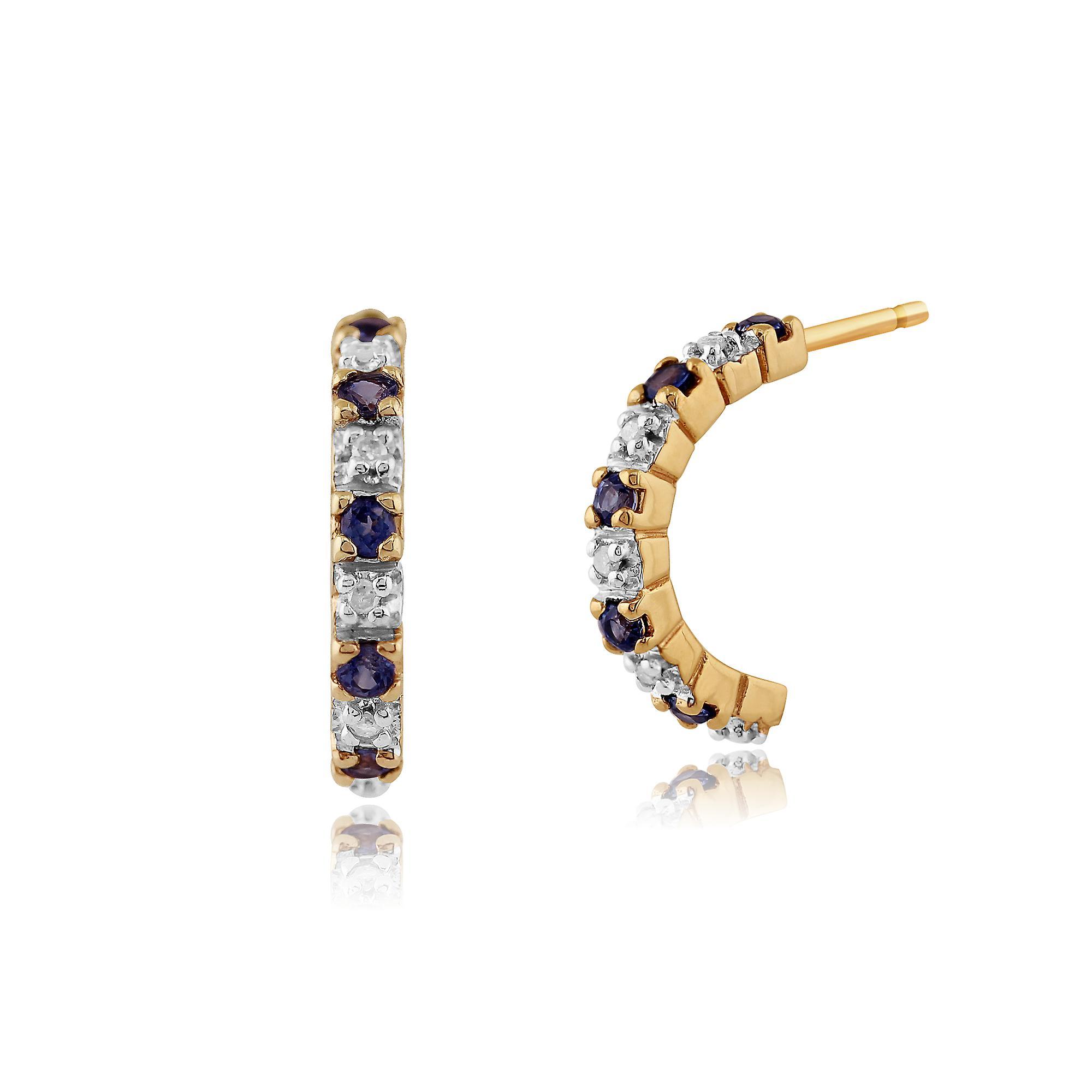 Gemondo Classic Round Sapphire & Diamond Half Hoop Style Earrings in 9ct Yellow Gold 181E0763039 Blue One Size