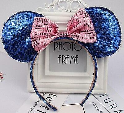 Slowmoose 3d, Full Sequined, Minnie Mouse Ears-bow Headband Pink/Blue