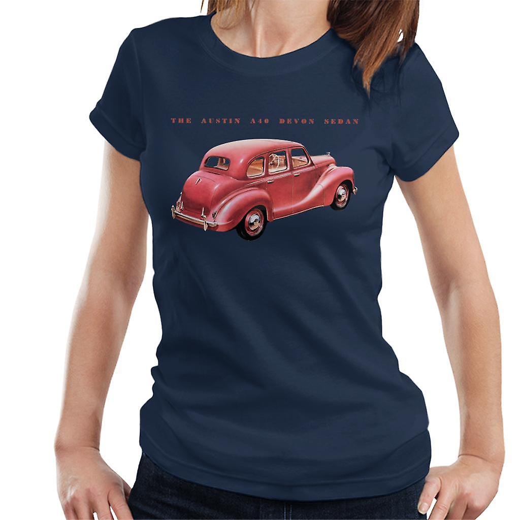 Austin A40 Devon Sedan British Motor Heritage Women's T-Shirt Navy Blue Large