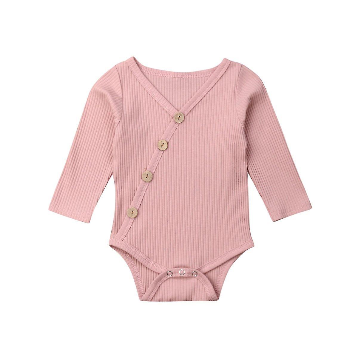 Slowmoose Baby / Solid Bodysuit, Long Sleeve Jumpsuit Clothes Outfit Pink 3M