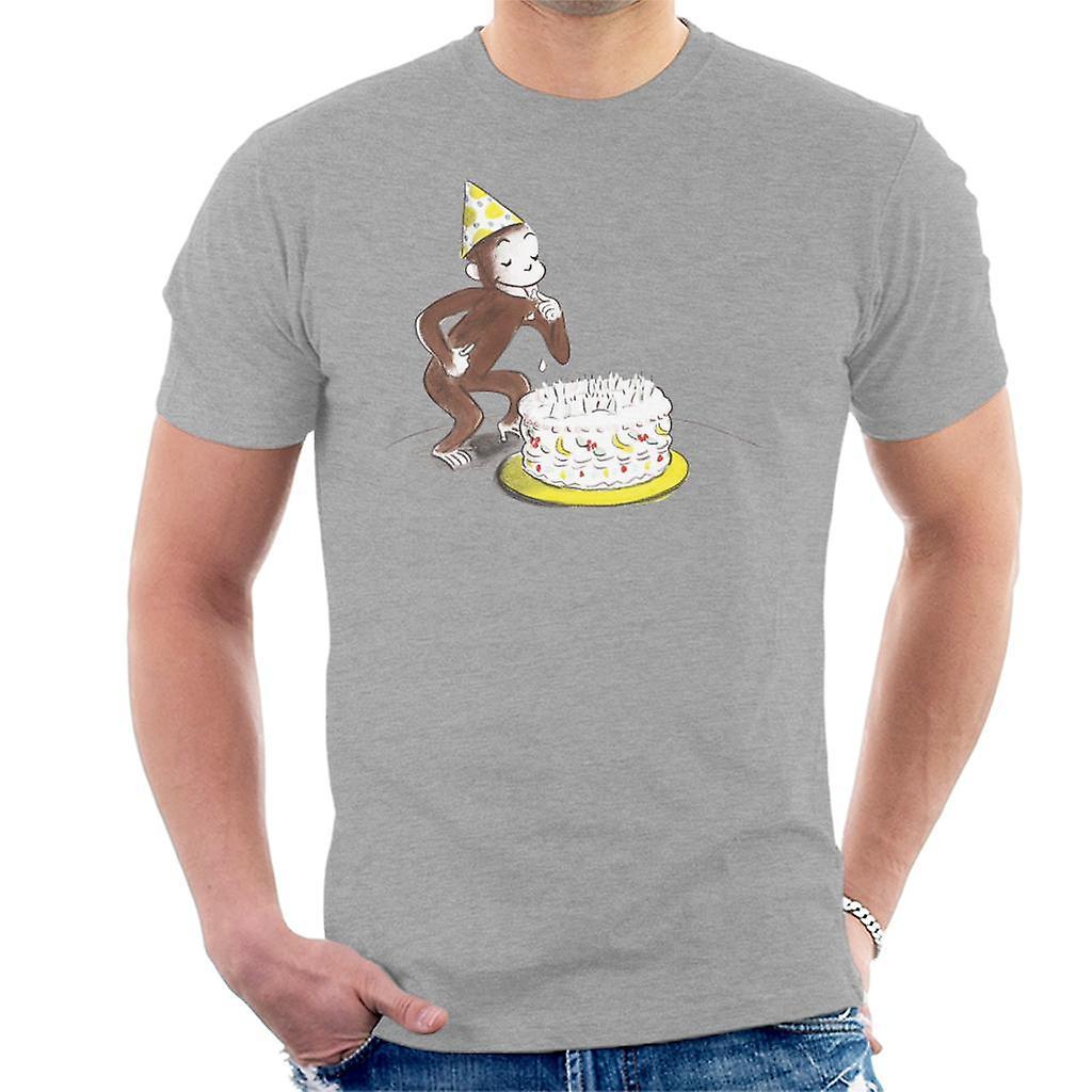 Curious George Eating Birthday Cake Men's T-Shirt Heather Grey Medium