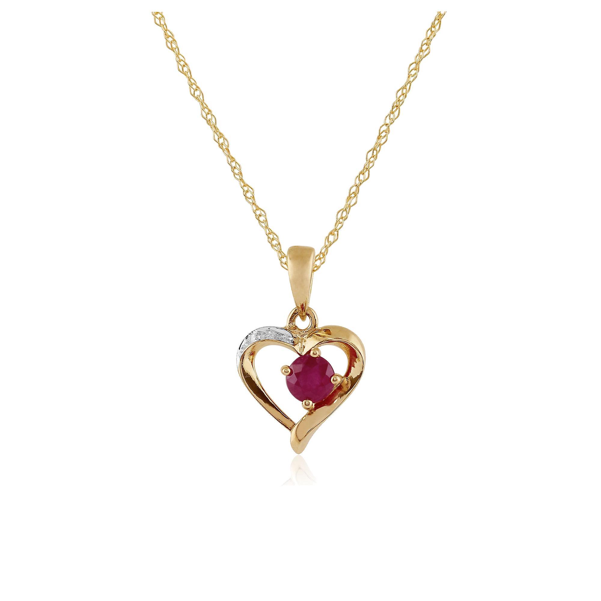 Gemondo Classic Round Ruby & Diamond Heart Pendant Necklace in 9ct Yellow Gold 27376 Red One Size