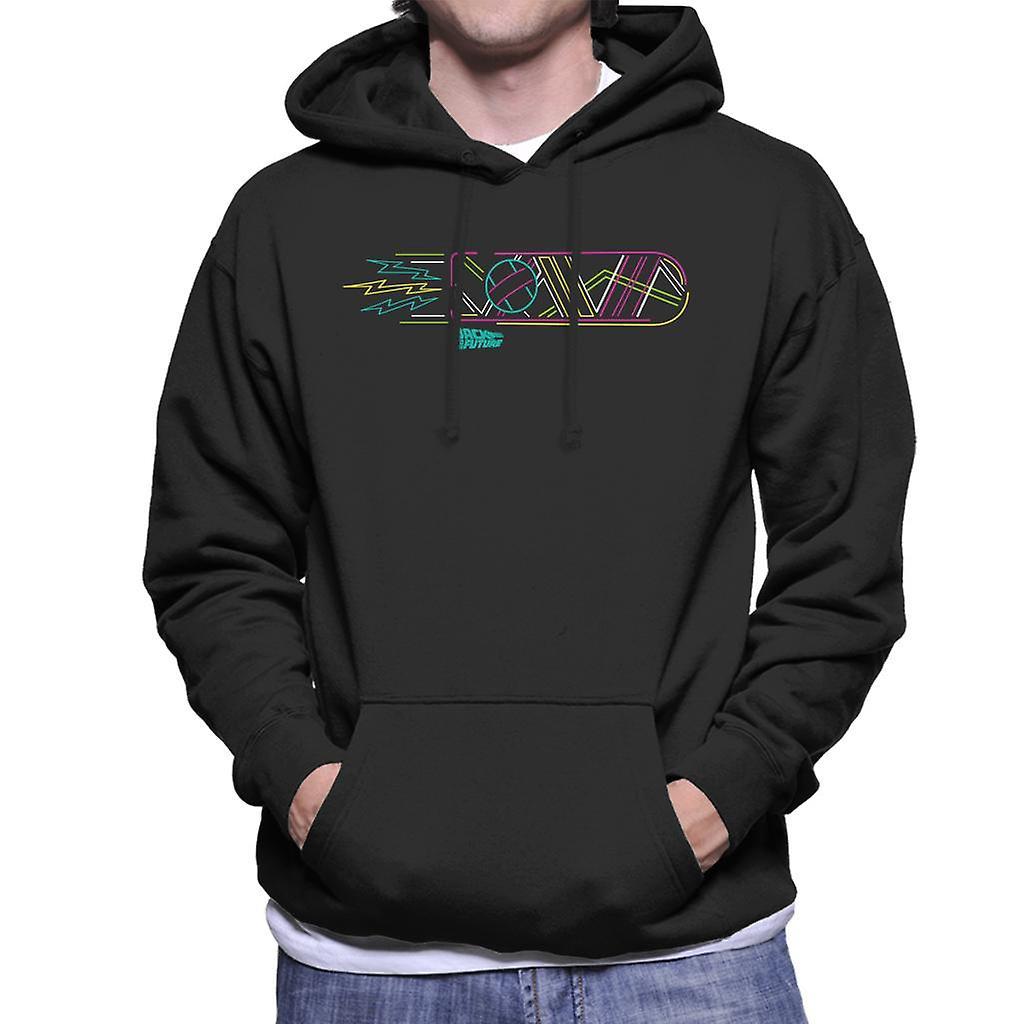 Back to the Future Neon Hoverboard Outline Men's Hooded Sweatshirt Black Large