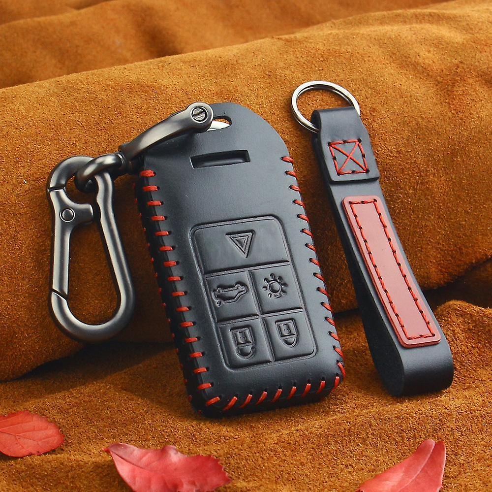 CherrysC Genuine leather car key case carabiner pendant for Volvo Black 0001