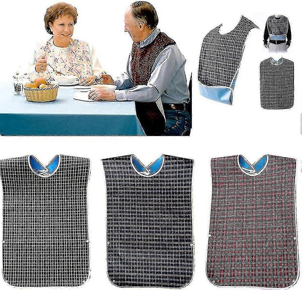 Generic 3 Pack Adult Bibs With Crumb Catcher - Washable Adult Dining Bib, Large Adult