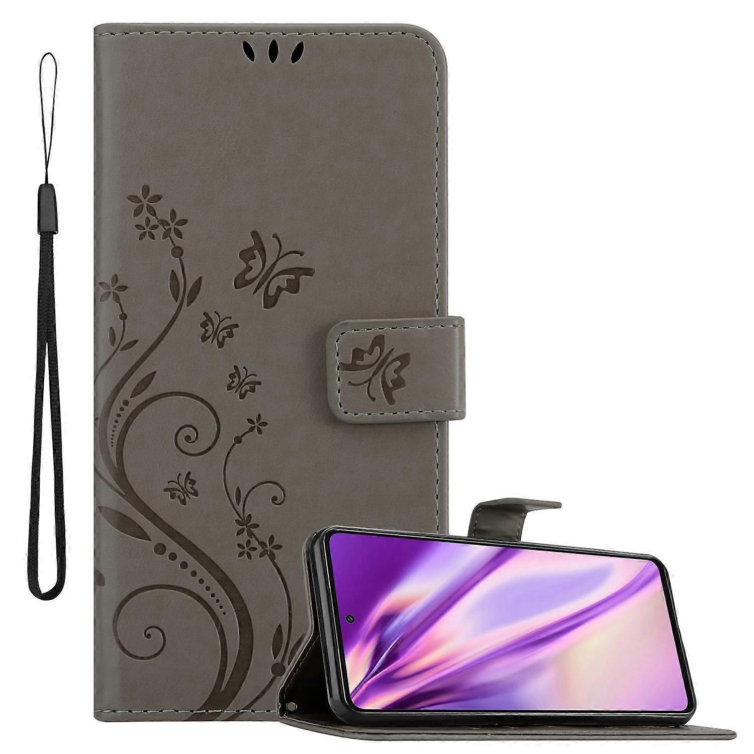 Cadorabo Samsung Galaxy A52 (4G / 5G) / A52s Protective Case - with Floral Pattern and Card Slot FLORAL GREY