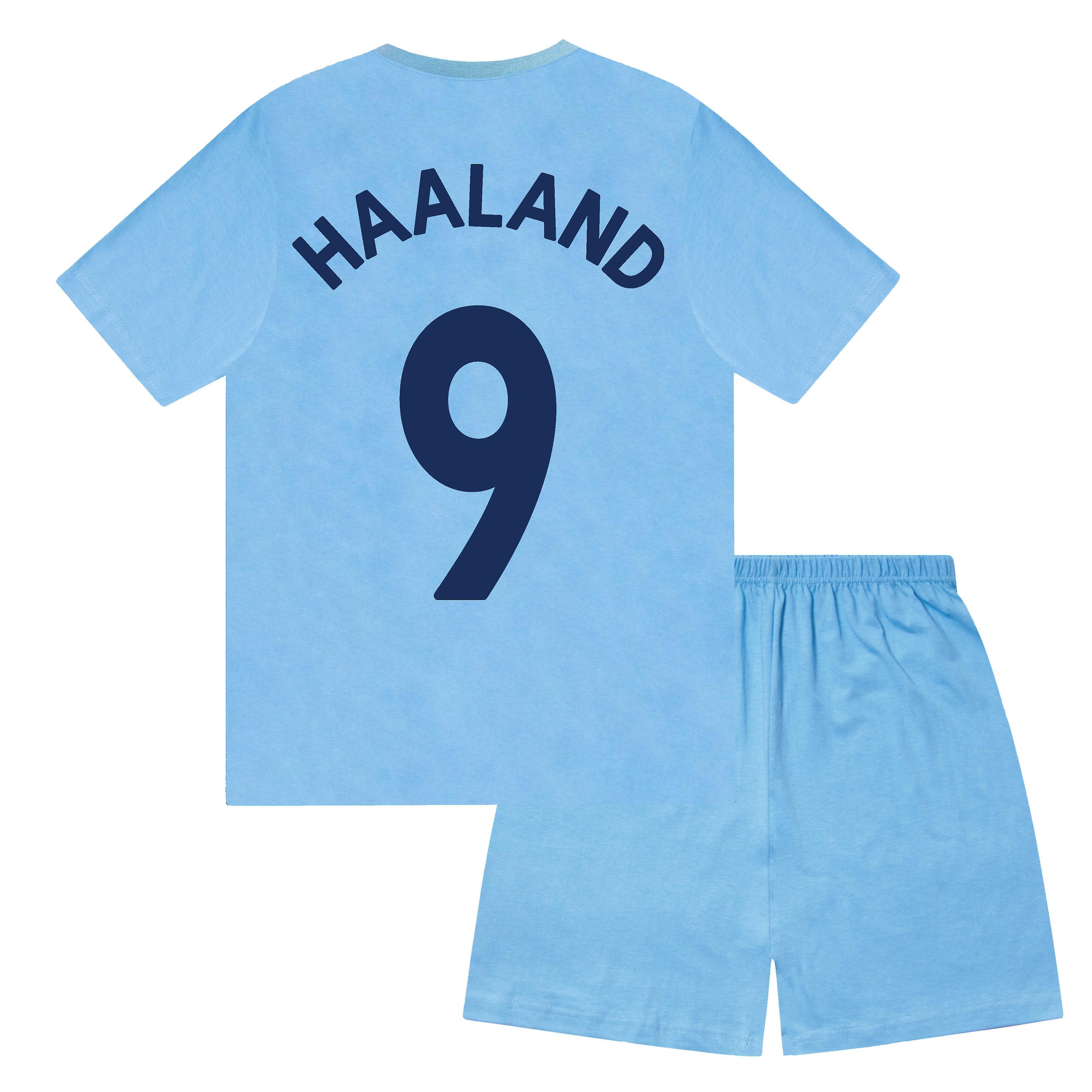 Manchester City FC Manchester City Boys Pyjamas Short Kids OFFICIAL Football Gift Navy Blue Haaland 9 2-3 Years