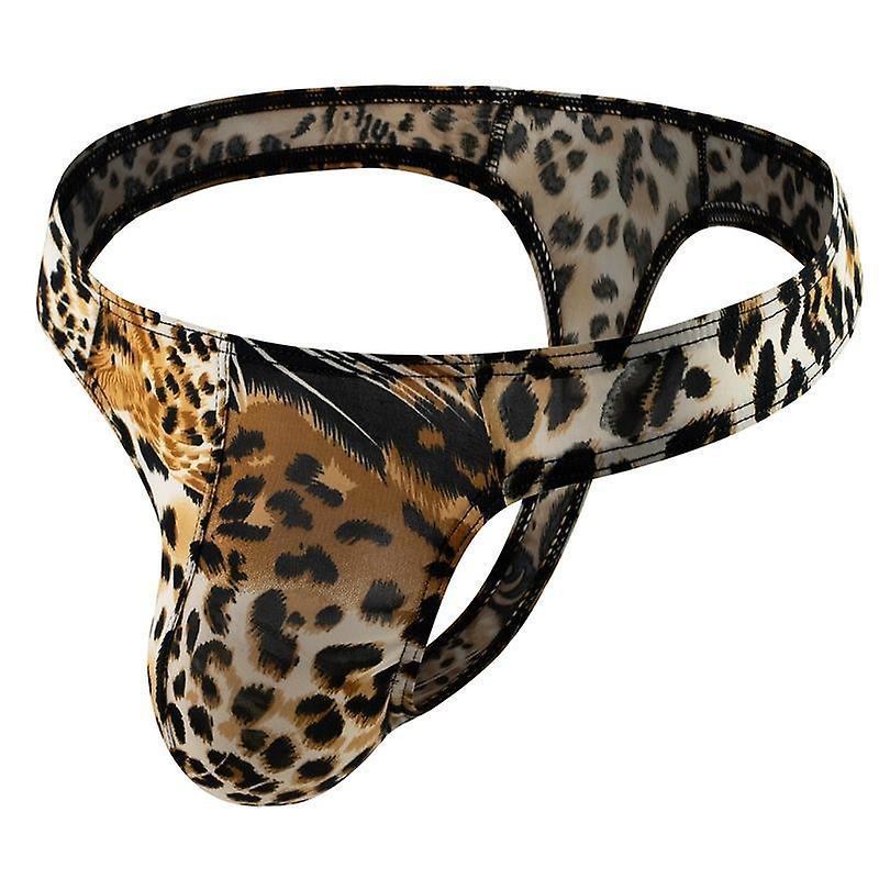 Ruitong Men's Leopard Print Thong G-String Underwear Tiger head gold M