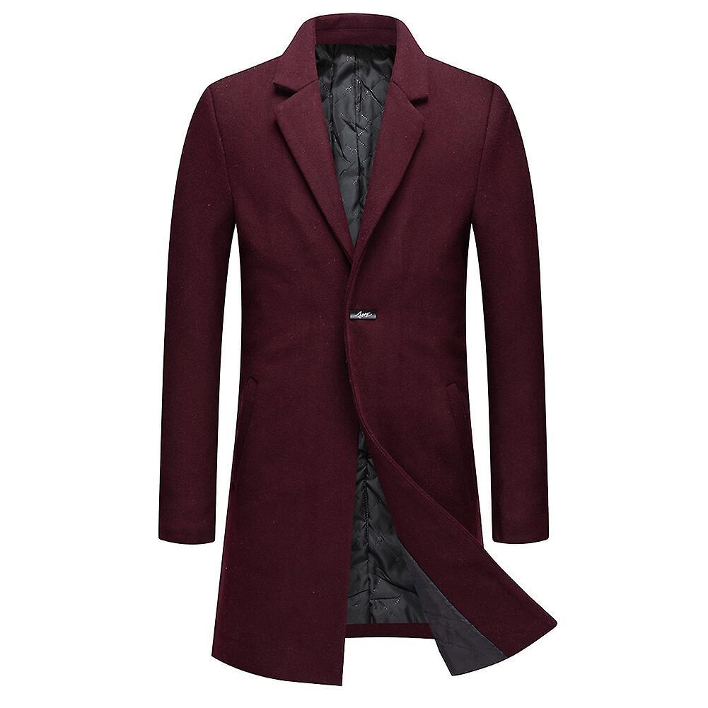 Sliktaa Mens Wool Blend Coat Lapel Fashion Slim Fit Overcoat Red L