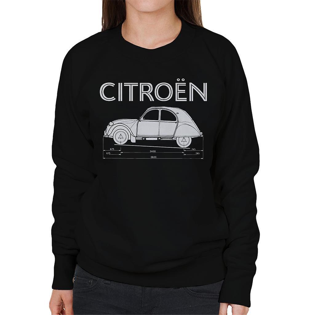 Citro�n Citroen 2CV Dimensions White Diagram Women's Sweatshirt Black Medium