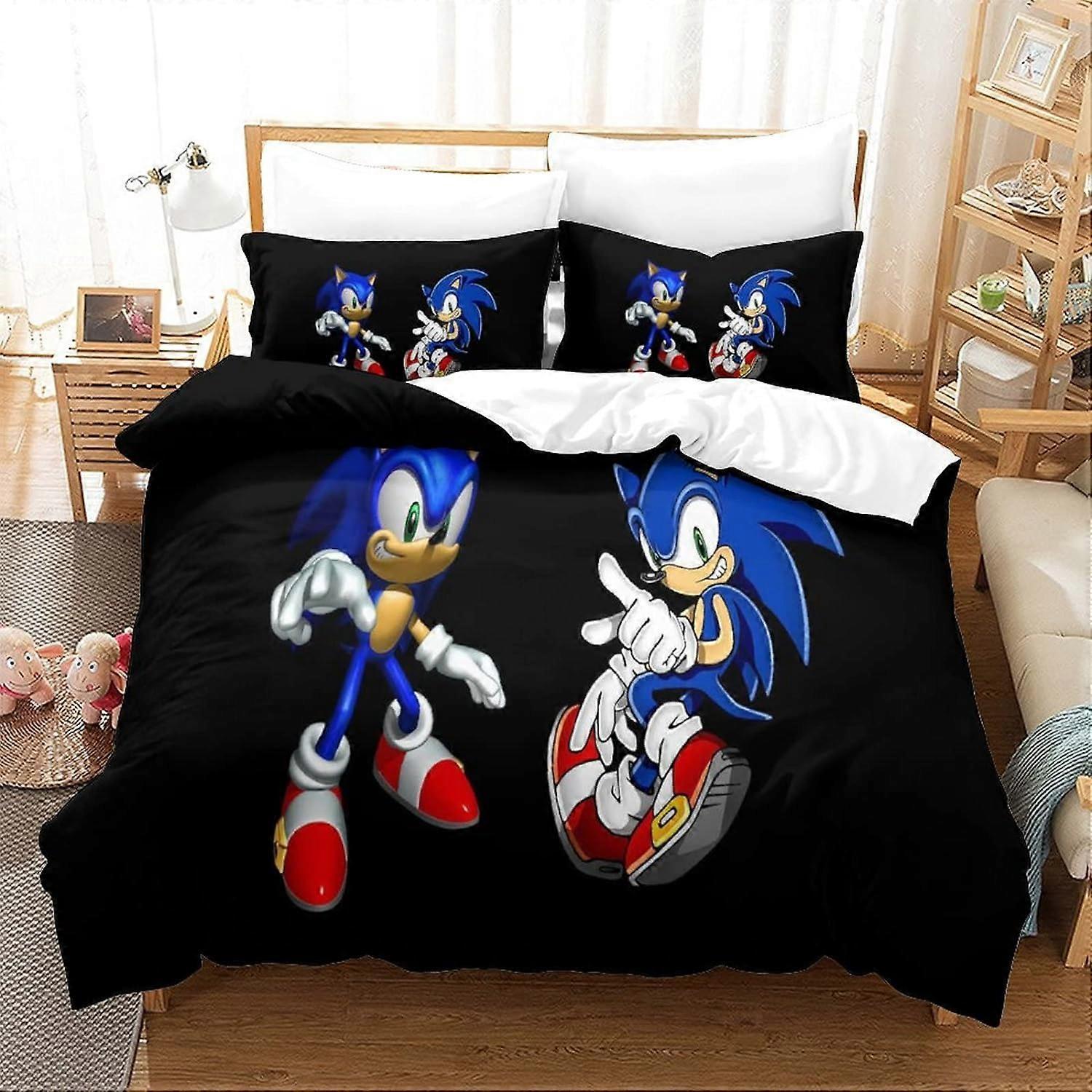 Kerota Sonic Duvet Cover Set Game Characters D Bedding Set with Pillowcases Soft Microfiber with Zipper Closure Set for Boys Yarn Single135x200cm