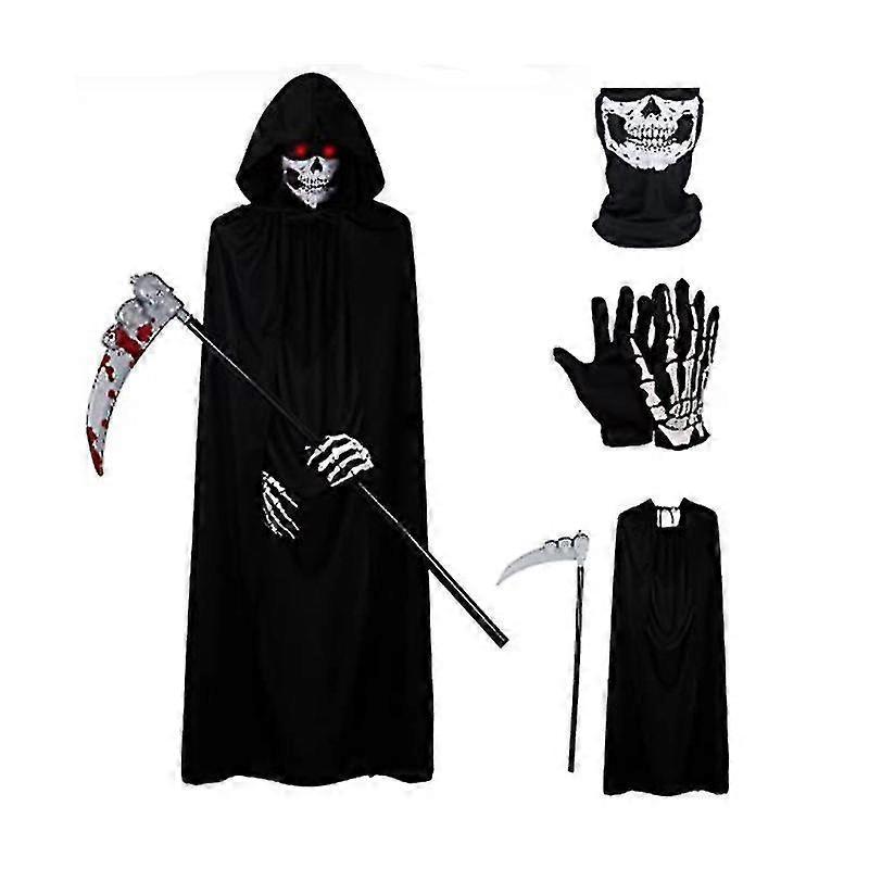 Hooded Grim Reaper Costume 175cm Length Hooded Cloak With Scythe Hooded Gs And Makeup #YoGu black