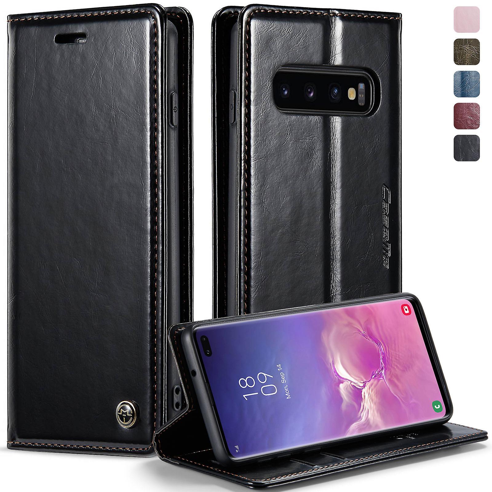 Foxdock Compatible With Samsung Galaxy S10 Plus Luxury Pu Leather Case With Card Holder Magnetic Closure Flip Cover Black