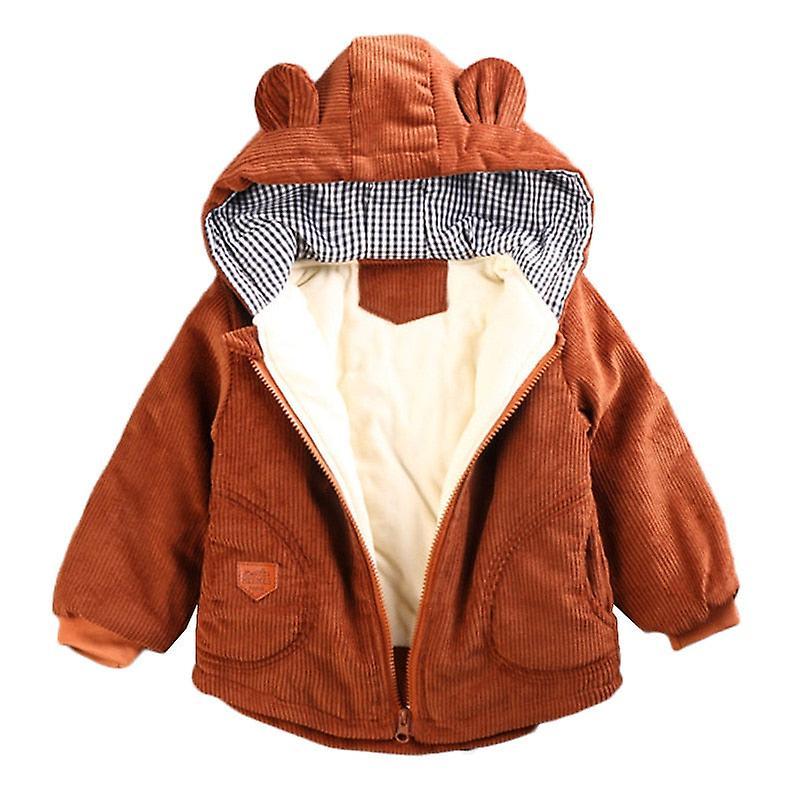 Slowmoose Winter Jacket For Baby Kids Warm, Hooded Outerwear Coat Brown 24M