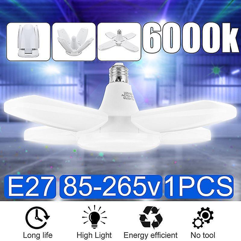 Asygv LED Garage Ceiling, Foldable E27 6000K Nature Light 60W Work Light Base for Barn, Garage, Warehouse 85-265V Sasicare