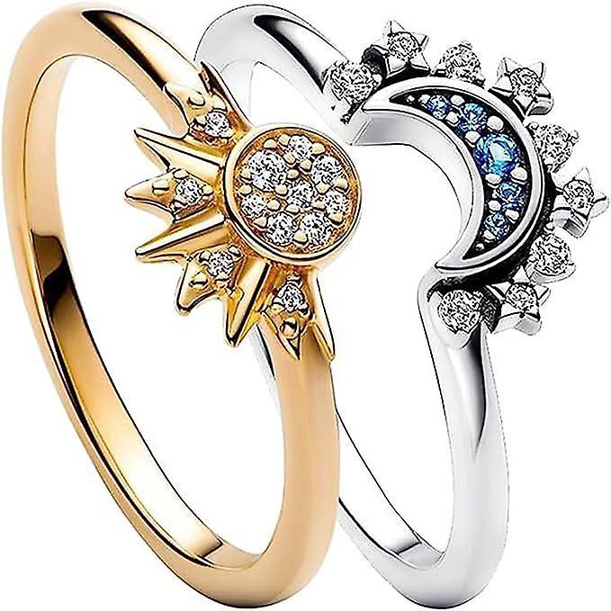 Frusde Pair Of Celestial Sun And Moon Ring Set, Friendship Promise Matching Rings, Anniversary Birthday Gifts For Women Girls 6