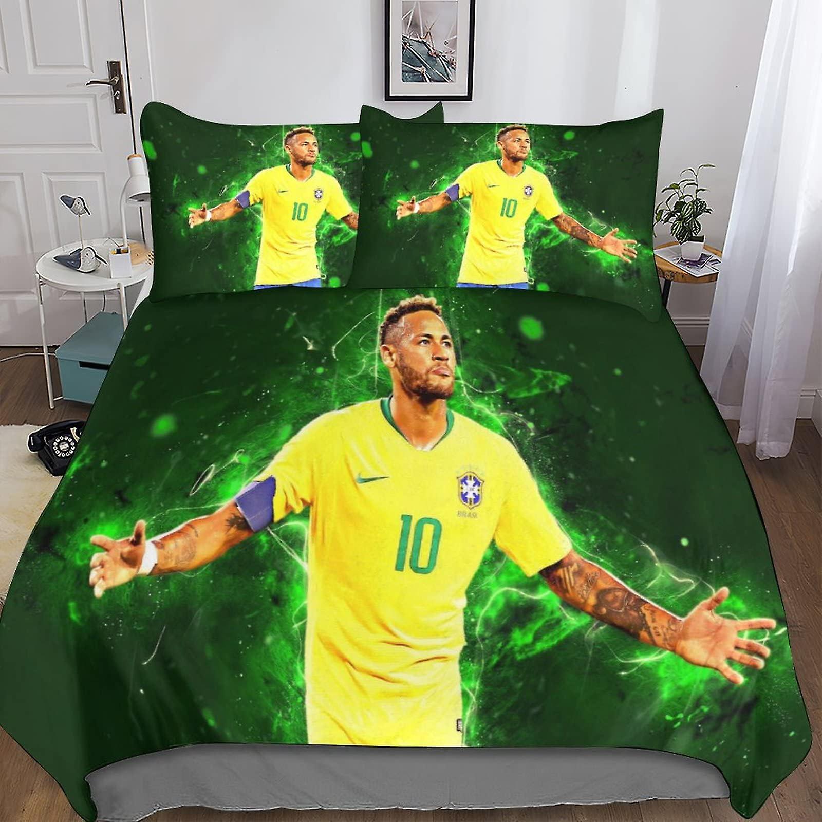 Kerota Football Star Duvet Cover and Pillowcase King,Neymar Bedding Set Silky, Breathable, Soft and Comfortable, Single Double Bed Bedding Set 135*...