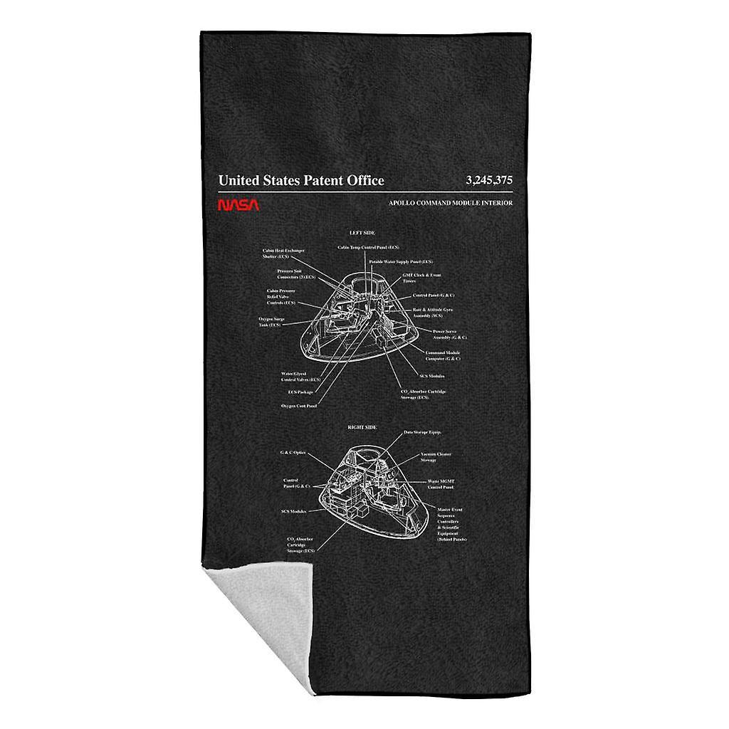 NASA Apollo Command Module Interior Blueprint Beach Towel Black 70 x 140cm