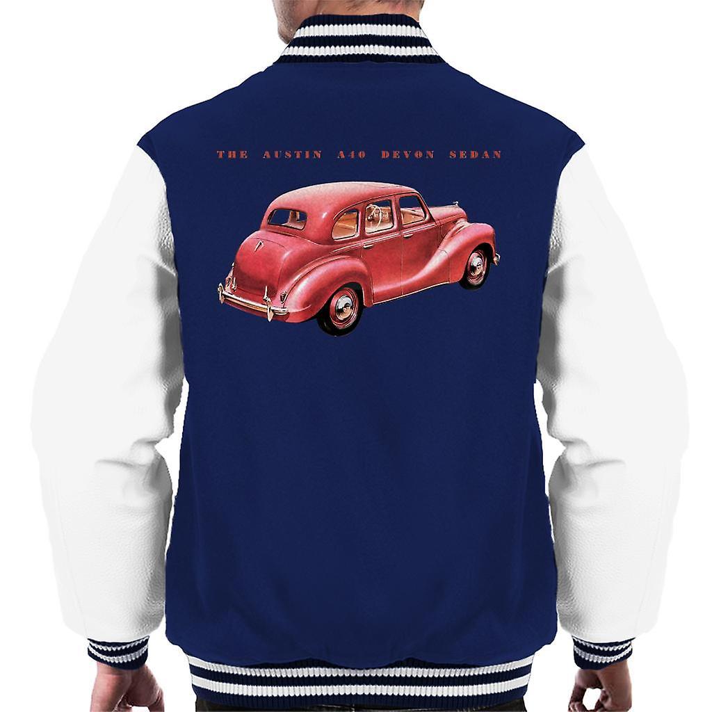 Austin A40 Devon Sedan British Motor Heritage Men's Varsity Jacket Navy/White Large