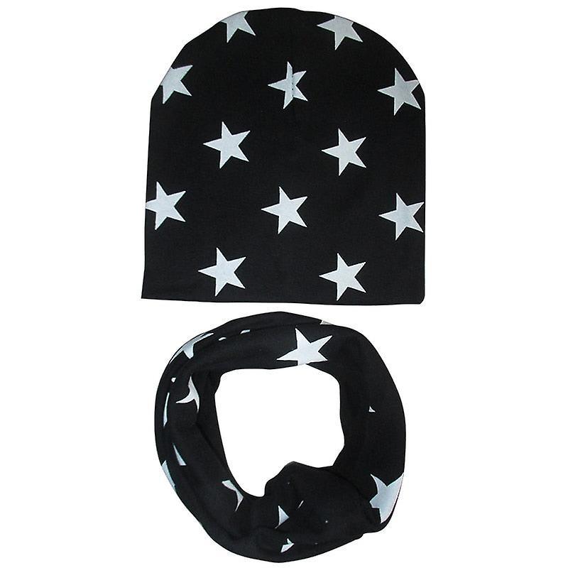 Slowmoose Winter Spring Baby Hat Scarf Set- Cotton Baby Cap Star Print Kids Hats, Newborn star black