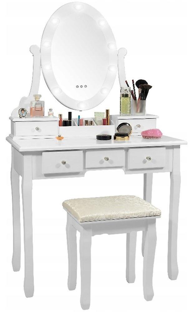 Viking Choice Wooden dressing table white with LED-lit mirror and stool - 80x40x137 cm KaptafelLED-verlichte spiegel