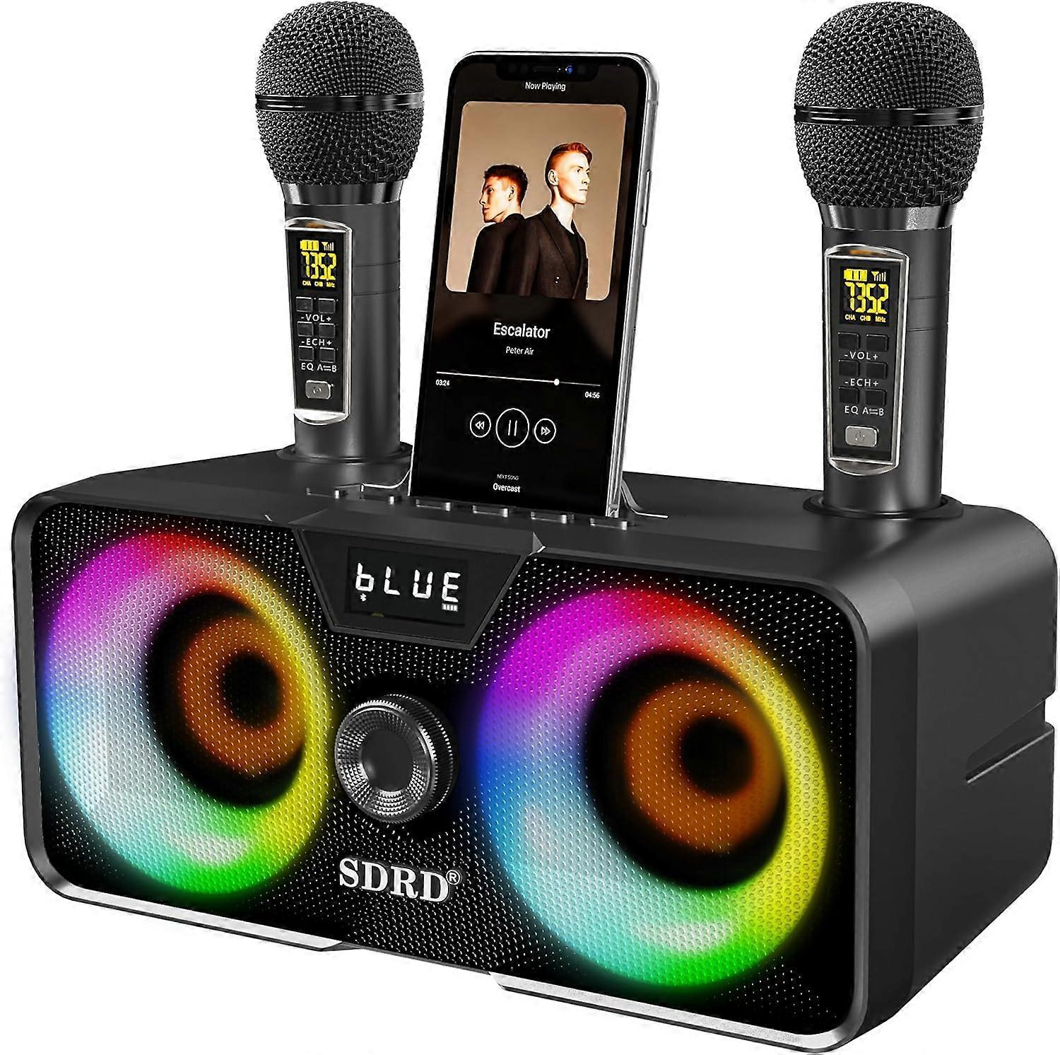 Kincjon Karaoke Machine for Adults and Kids with 2 UHF Wireless Microphones,Portable Bluetooth Speaker PA Speaker System with LE gift for men/women