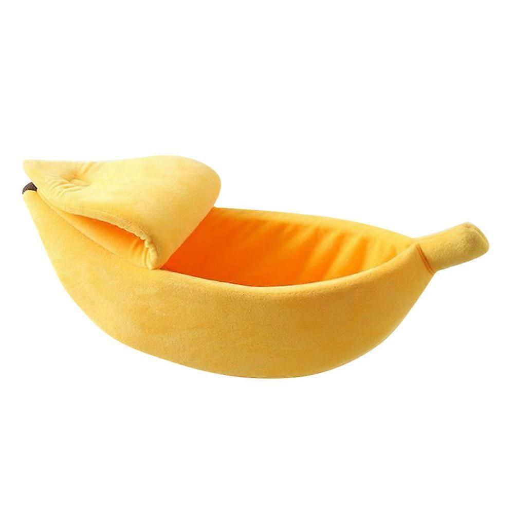 Flye Small Pet Bed Banana Shape Fluffy Warm Soft Plush Breathable Bed Banana Cat Bed Yellow