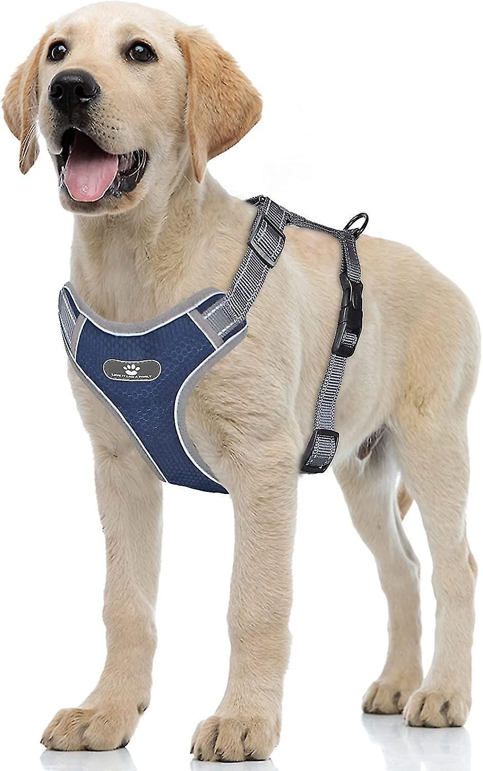 Tianzun Anti Traction Dog Harness, Reflective Adjustable Dog Vest, Soft Mesh Padded Vest For Small Medium Large Dog Dark blue L