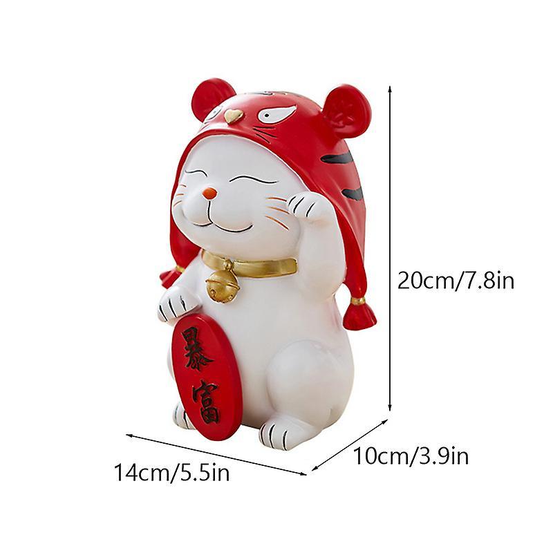 Bolongking Resin Lucky Cat Figurines for Interior Home Office Living Room Bedroom Desktop Decoration Feng Shui Wealth Ornaments