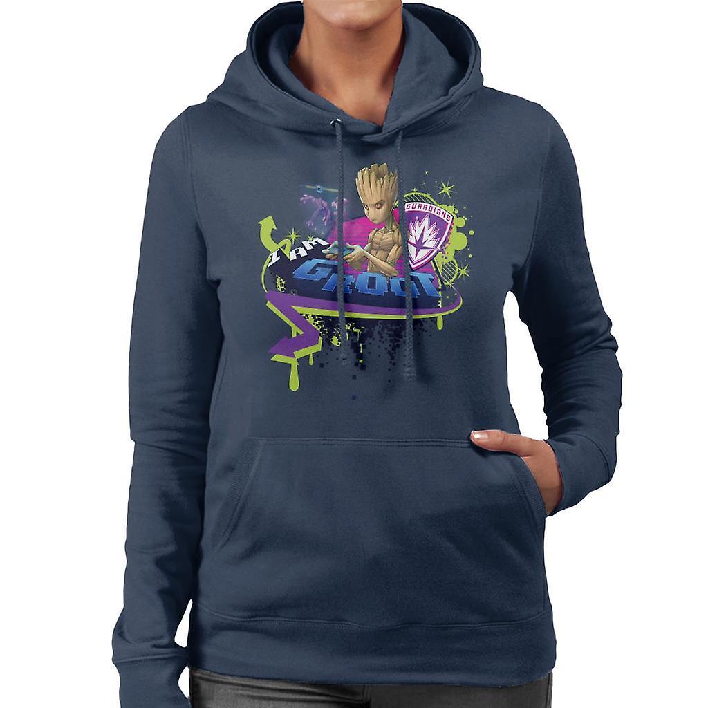 Marvel Guardians Of The Galaxy Teenage Groot Gaming Women's Hooded Sweatshirt Navy Blue Large