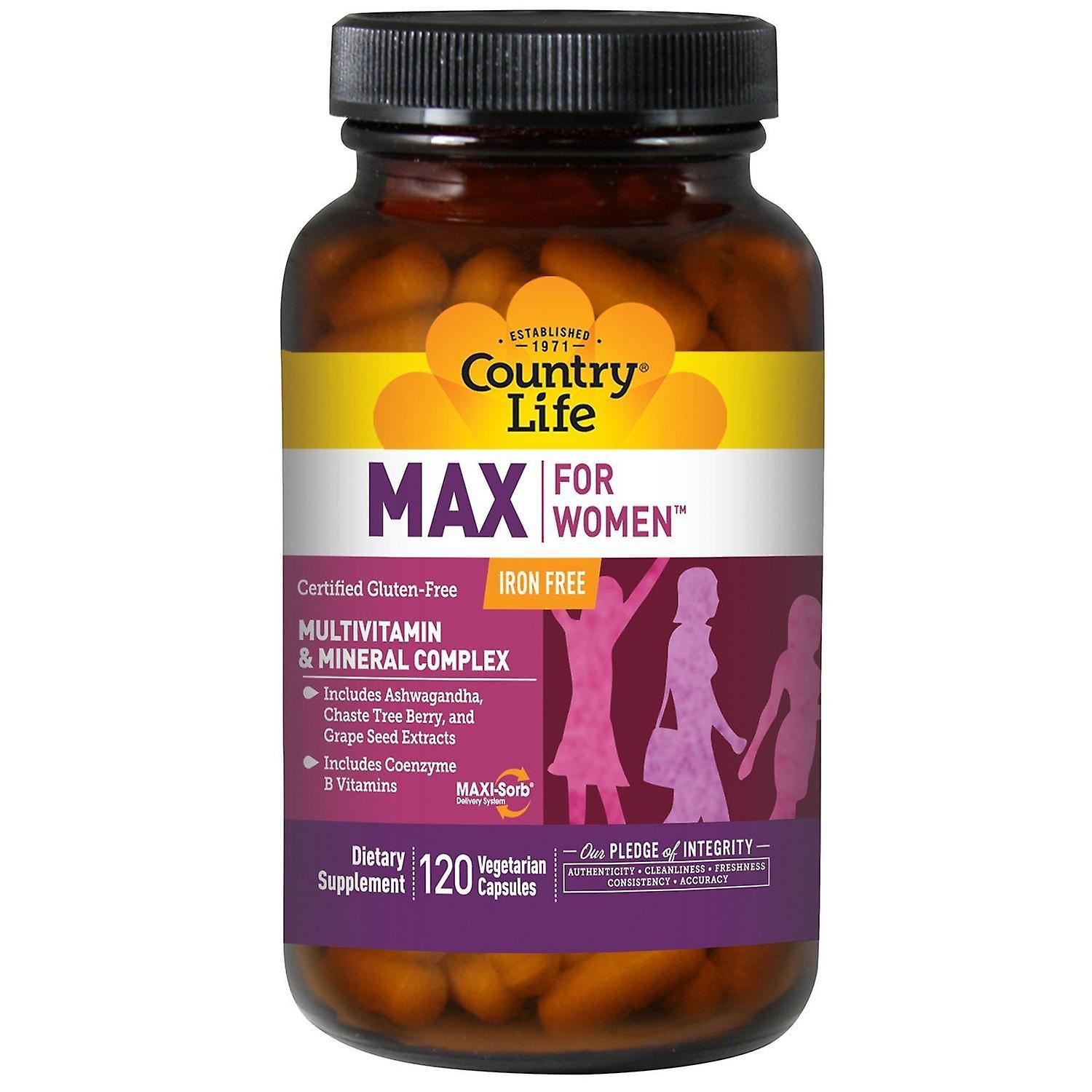 Country Life, Max for Women, Multivitamin & Mineral Complex, Iron Free, 120 Vege