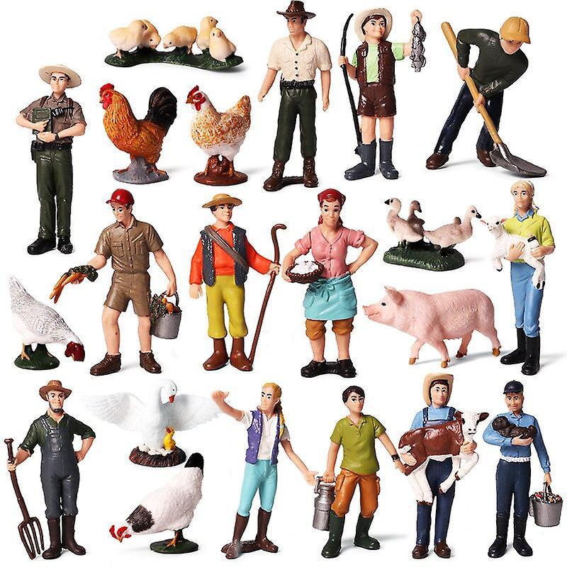 HSEXCEL 1:25  Farm human figure worker farmer action figure pvc people model figurine decor accessories toys for children gift 21pcs