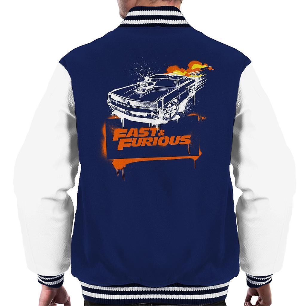 Fast & Furious Fast and Furious Dodge Charger Flame Men's Varsity Jacket Navy/White Medium