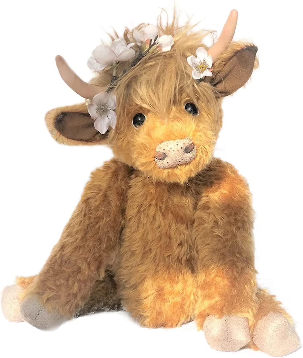 Frusde Highland Cow Plush Toy, 10 Inch Realistic Cattle Simulation Highland Soft Stuffed Toy, Stuffed Throw Pillow, Birthday Gift Brown