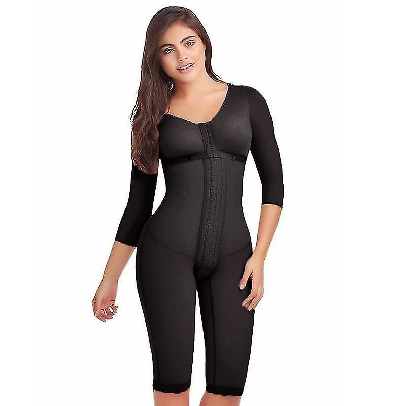 Shapewear Women's Corset Postpartum Post Liposuction High Compression Long Sleeves Front Closure Bodysuit Skims Fajas Colombianas Black M