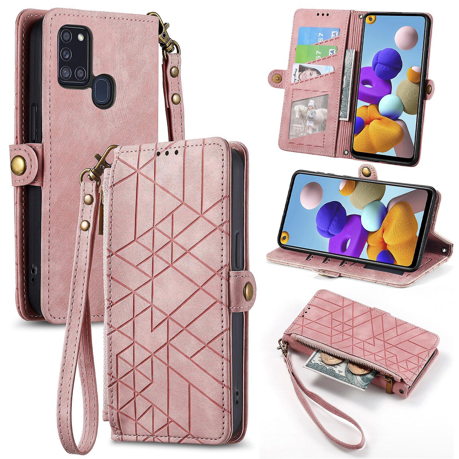 Gangxun Case For Samsung Galaxy A21s Durable Pu Leather Snap Buckle Flip Strap Card Holder Wallet Cover Compatible With Samsung Galaxy A21s Case Pink