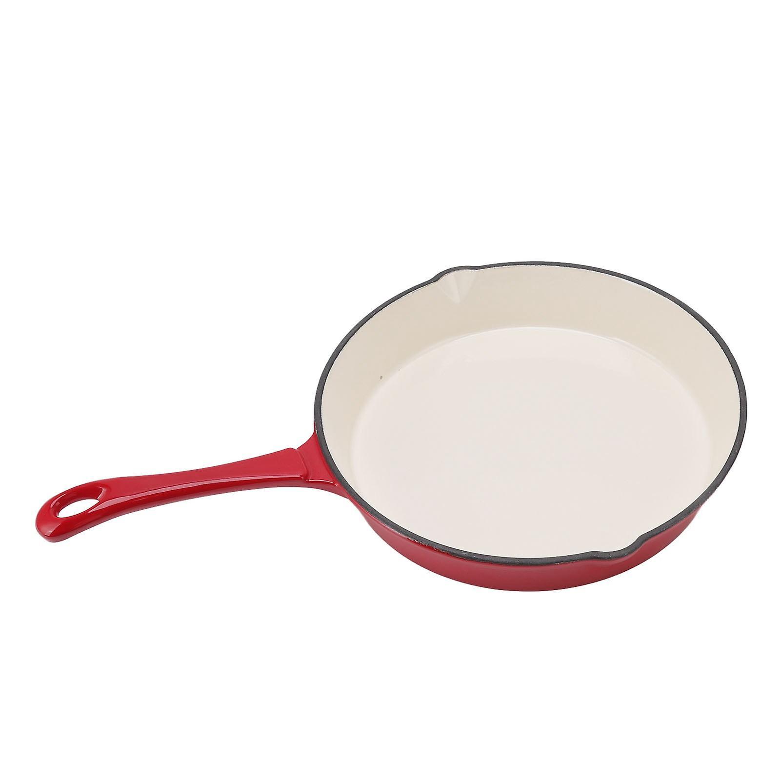 Dmdm Enameled Cast Iron Skillet One Piece Long Handle Red 25cm Diameter Ergonomic Design Kitchen Frying Skillet For Cooking