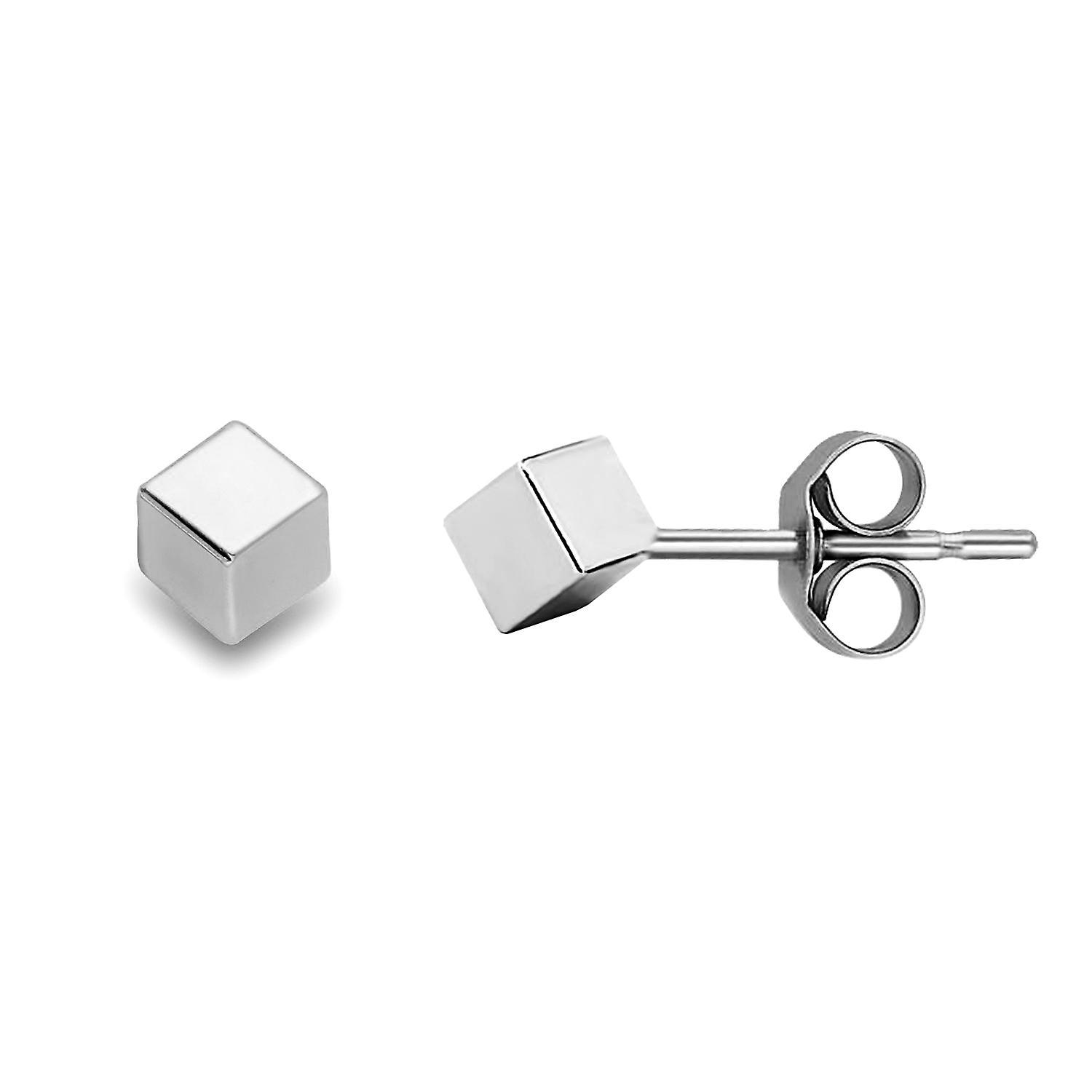 9ct White Gold  Everyday Square Cube Stud Earrings - 3mm - SENR02172