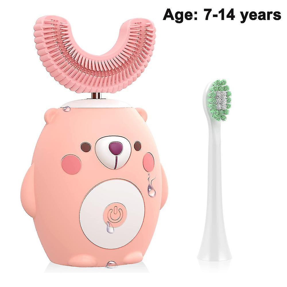 Linaja Ultrasonic Kids Electric Toothbrush, Soft Silica Gel Brush Head,u Type K8 Pink 7-14 years old