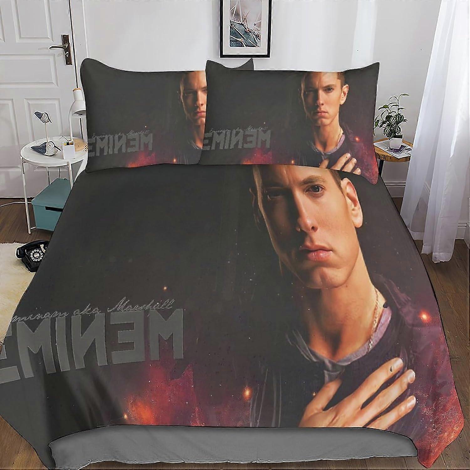 Kerota Eminem 3D Bedding Set with Rapper Duvet Cover Pillowcase, with Zipper Closure Microfiber 3 Pcs Suitable for Boys and Girls Double Single135x...