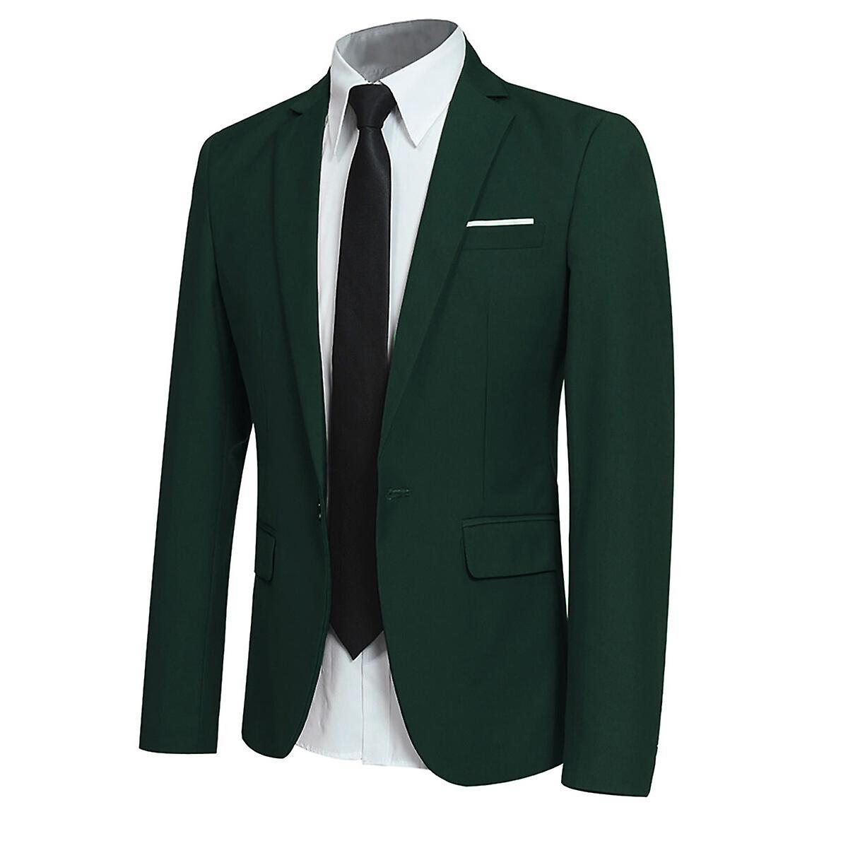 Allthemen Mens Business Suit Jacket Solid Color One Button Slim Sports Jacket Green L