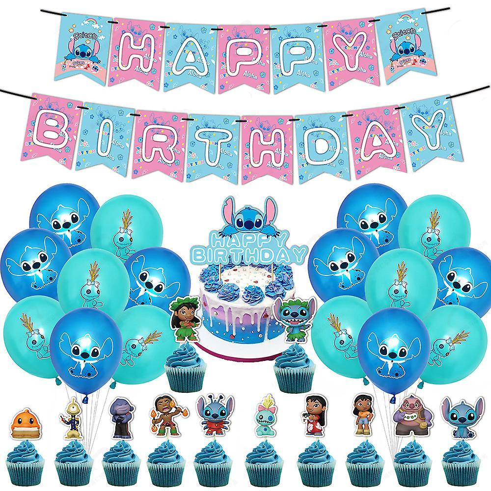 Ochime Stitch Themed Kids Birthday Party Supplies Banner Balloons Cake Cupcake Toppers Decor Set