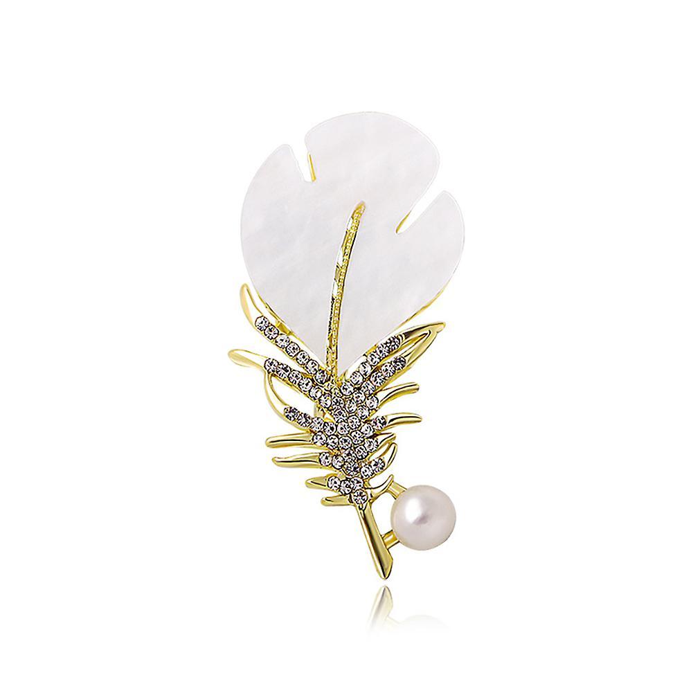 Eforcase Crystal Feather Pearl Brooch Pins For Women Men Fashion Brooch Rhinestone Pin Elegant Brooch Jewelry For Wedding Party