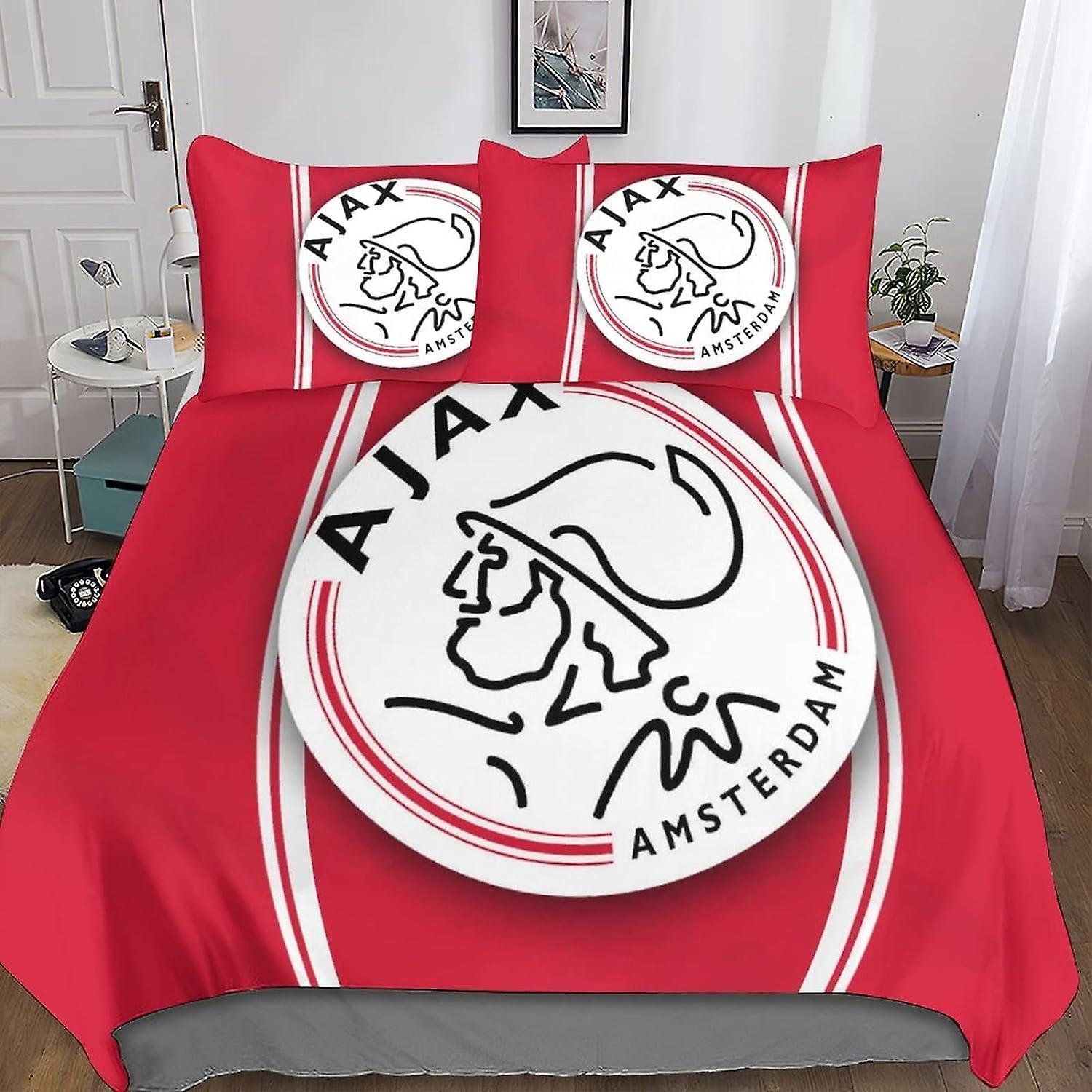 Kerota Ajax Logo Bedding Duvet Cover Set Football Pattern Sports Pieces Microfiber Bedding Suitable for Boys and Girls Double Double200x200cm