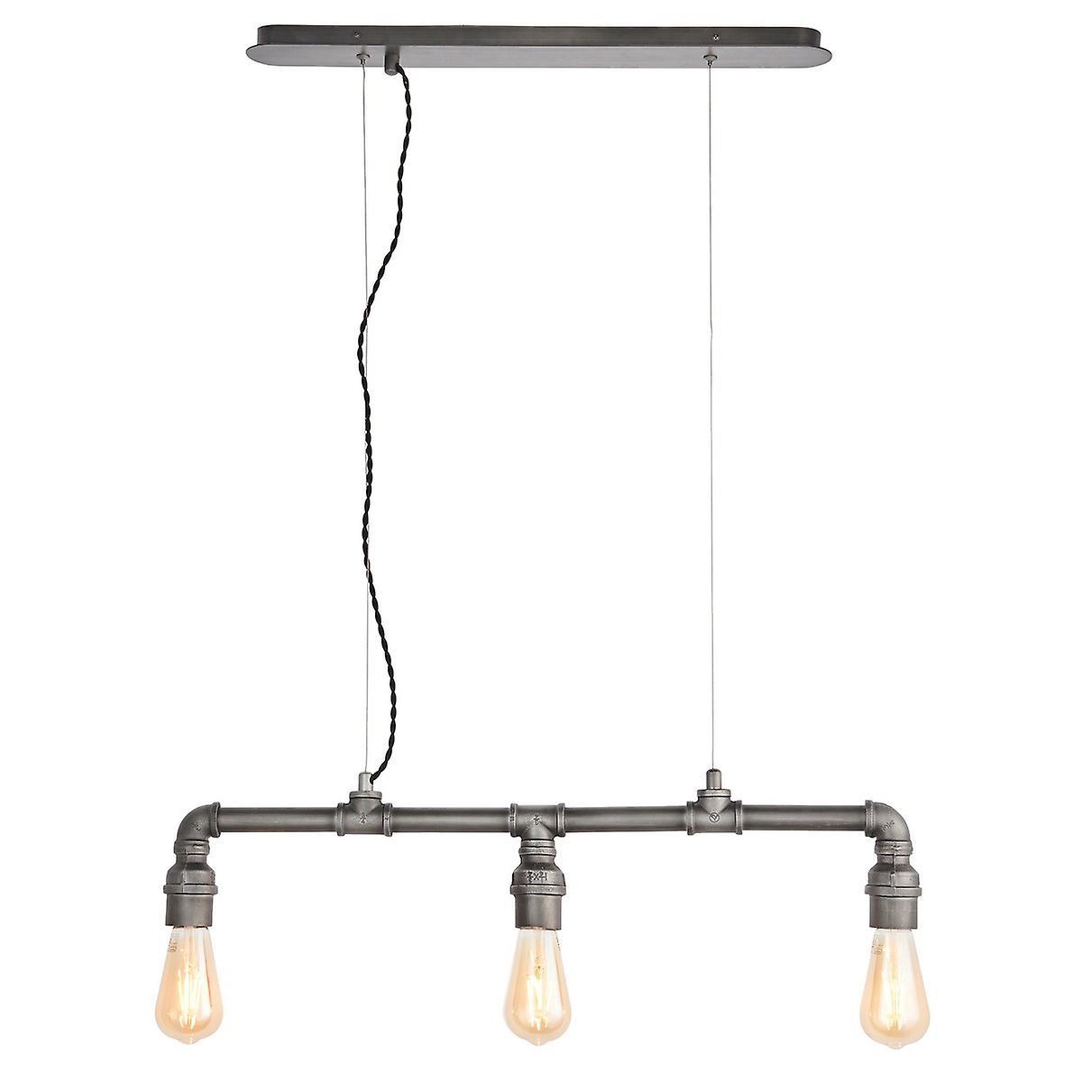 Pipe 3 Light Pendant Bar Light Aged Pewter Paint E27