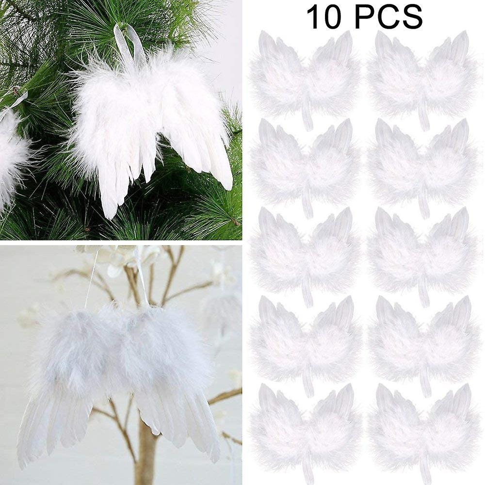 unbrand 10 Pcs Mini Guardian Angel White Angel Feather Wings, Christmas Tree Hanging Ornament Decoration For