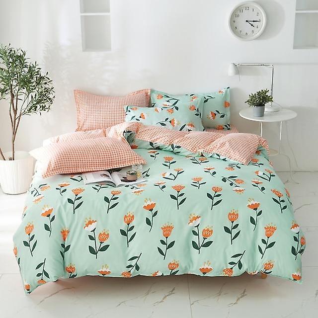 Slowmoose Nordic Simple Floral Plaid Bed Duvet Cover Set 16 Single 3pcs 150x200 / Set