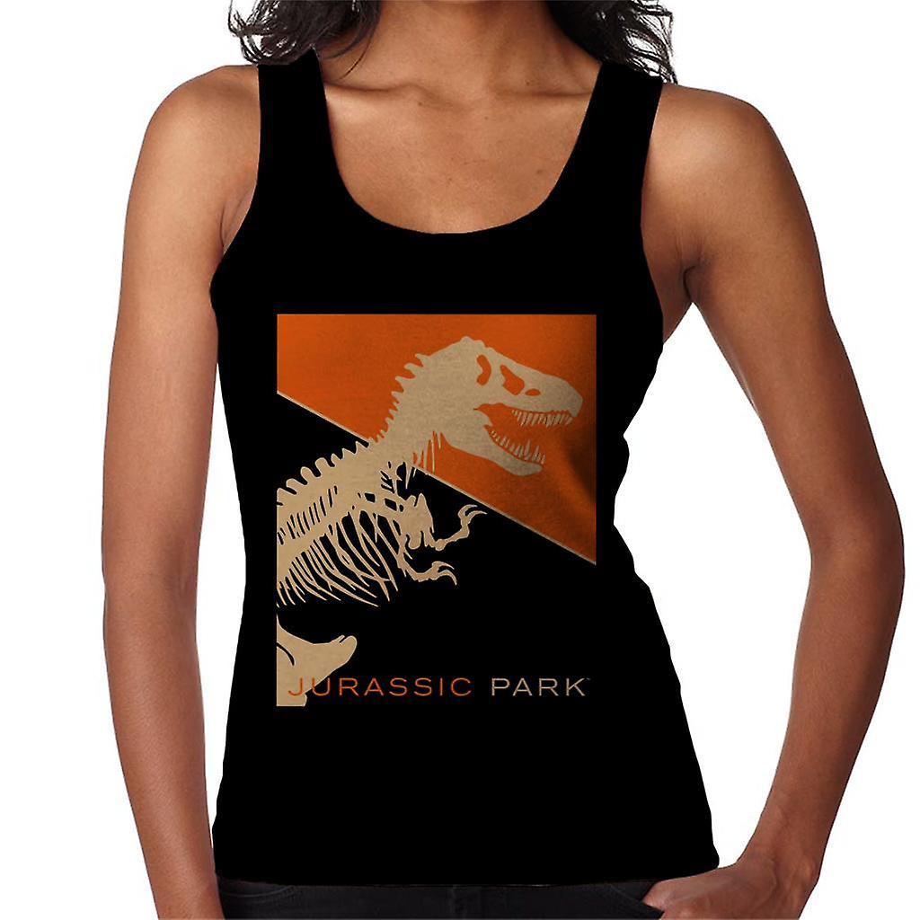 Jurassic Park T Rex Skeleton Orange Background Women's Vest Black XX-Large