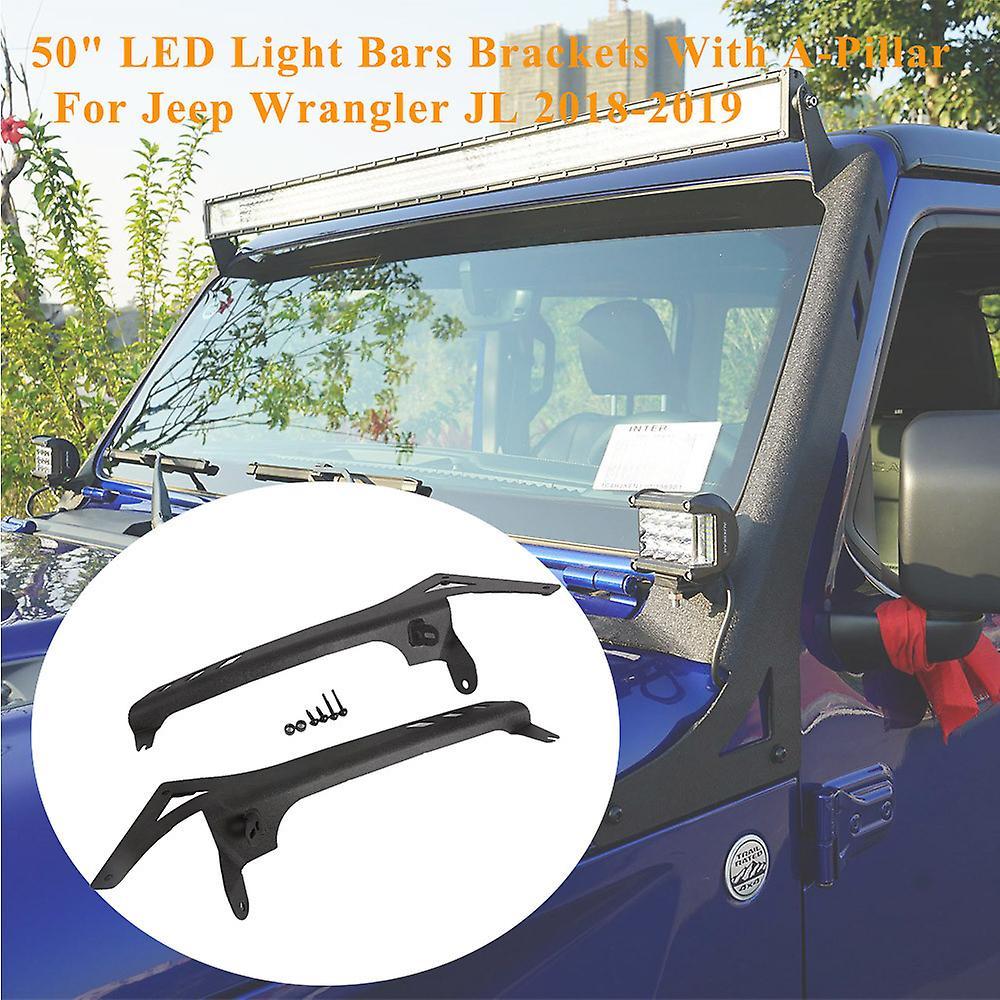 Loerss 50" 2 In 1 Upper Windshield Led Light Bars Brackets With A-pillar  Holder Mount Kits For Jeep Wrangler Jl 2018-2019