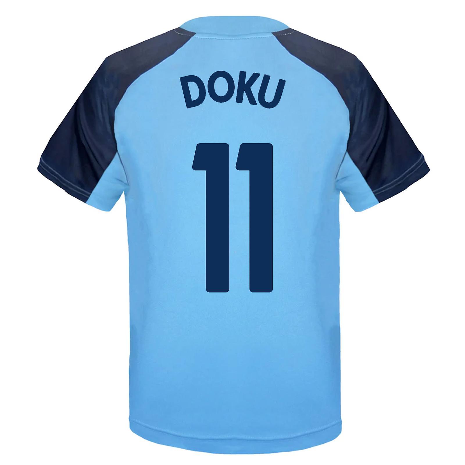 Manchester City FC Manchester City Boys T-Shirt Poly Training Kit Kids OFFICIAL Football Gift Sky Blue Crest Doku 8-9 Years